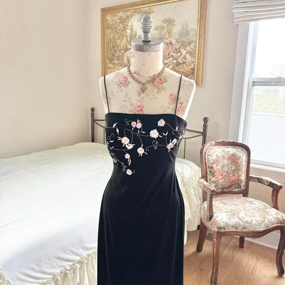 90s black prom dress 90s Prom Dress with Halter Straps  Whimsical Lace